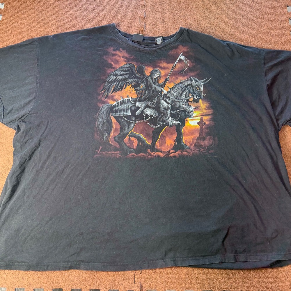 Liquid Blue Reaper on Horseback Fantasy Graphic T-Shirt Black Mens 8XL Big